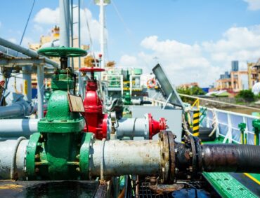 Industrial,Pipeline,And,Hose,Connection,On,Ship,Deck,With,Valves