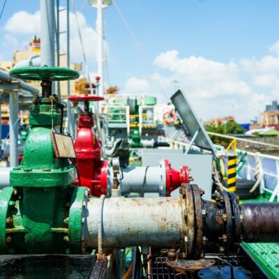 Industrial,Pipeline,And,Hose,Connection,On,Ship,Deck,With,Valves